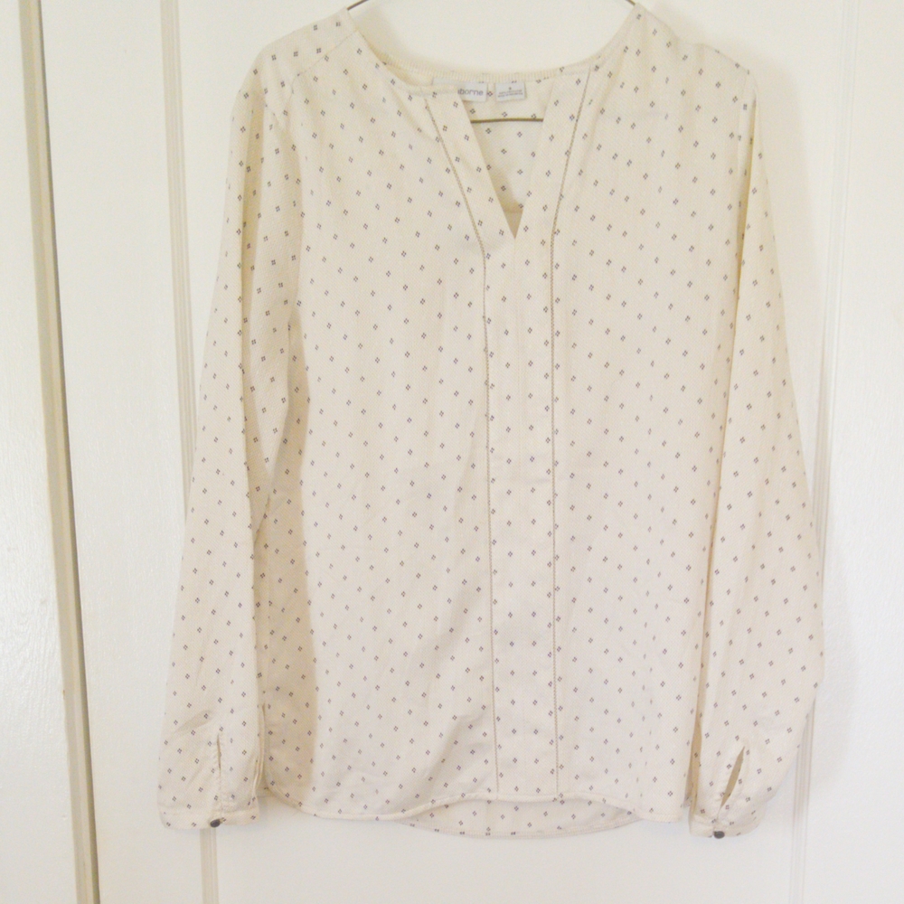 Liz Claiborne Cream Blouse with Black Dots